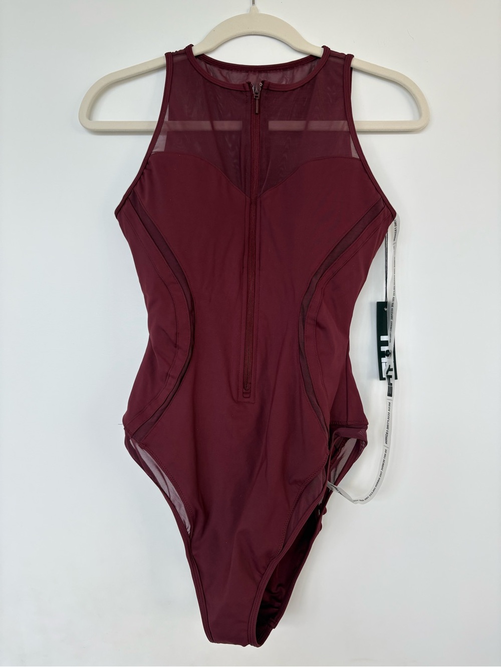 NWT TA3 $188 swimsuit Surfy with mesh insert. Sz M Dark Cherry